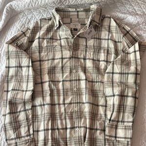 American Eagle Beige and Black Plaid Button Down Shirt